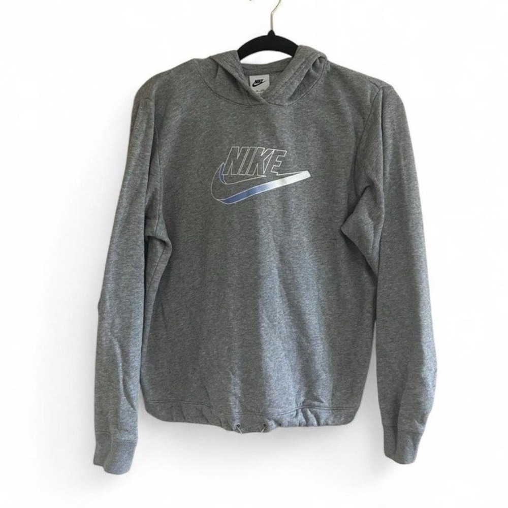 Nike Gray Hoodie Women XS Fleece Gradient Swoosh Cinch Waist Pullover
